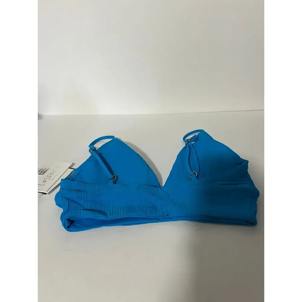 NWT L*Space Women's Ribbed Pointelle Winnie Bikini Swim Top Electric Blue Size L